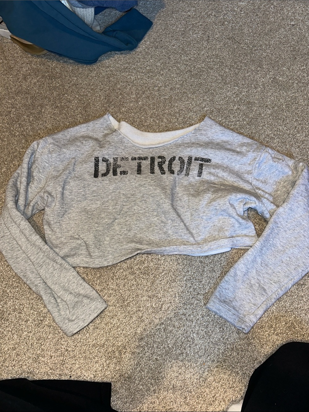 T.J.Maxx Gray 'Detroit' Cropped Long-Sleeve Top